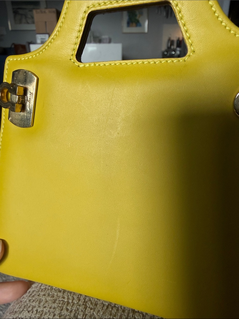 Salvatore Ferragamo Yellow Mini Top-Handle Bag with Gold Hardware - Picture 9 of 10